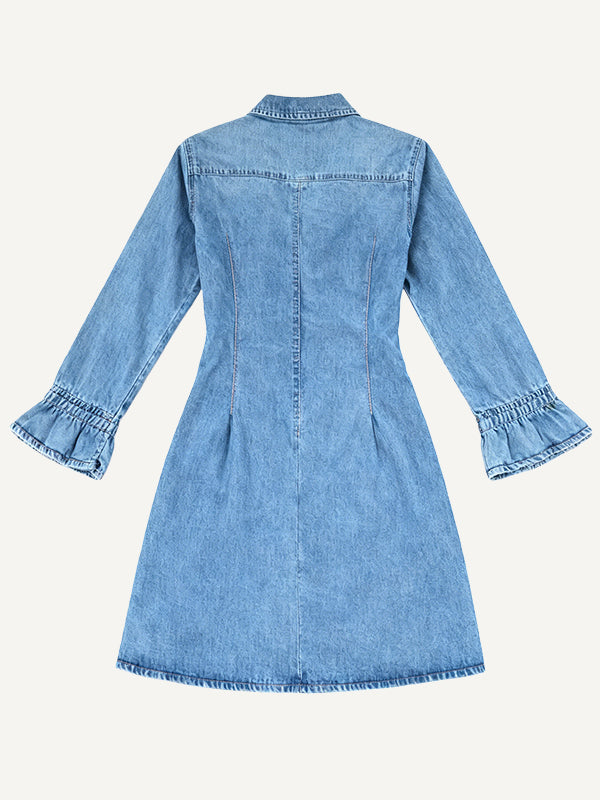 Collared denim elegant casual commuter washed dress