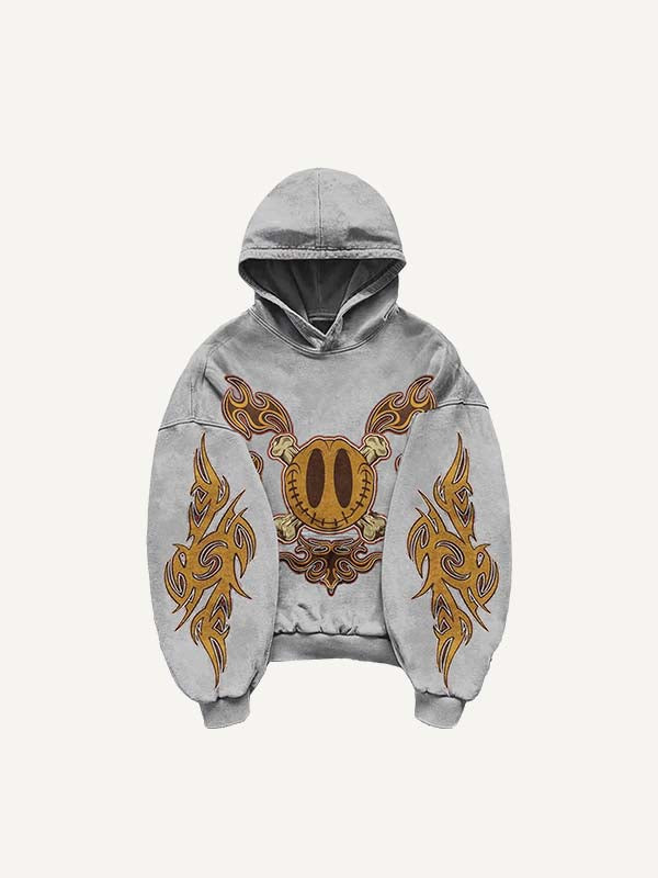Smiley Face&Skeleton&Graphic Print Slant Pockets Hoodie