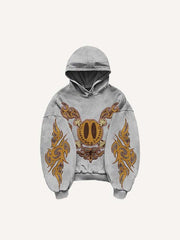 Smiley Face&Skeleton&Graphic Print Slant Pockets Hoodie