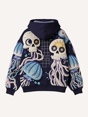 Underwater Skeleton Monster Y2K Print Hoodie