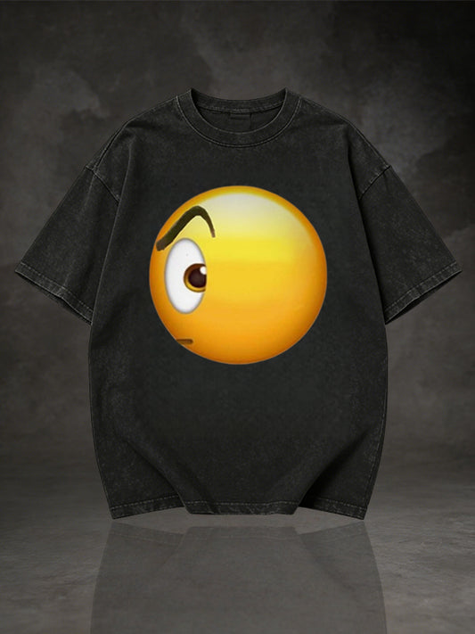 Men's Side-Eye Suspicious Emoji Graphic Short Sleeve T-Shirt