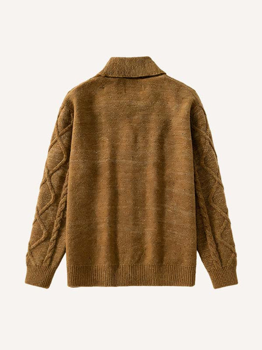 Thickened wheat ear textured plaid knit sweater