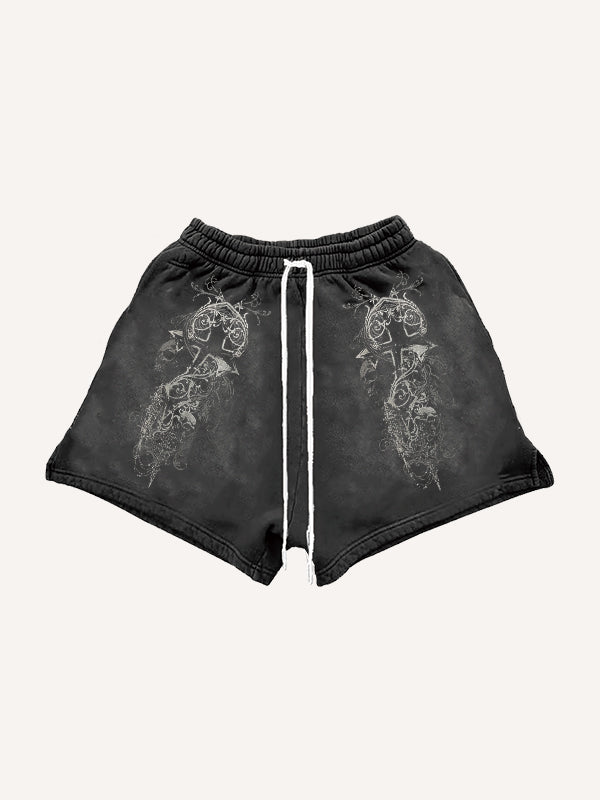 Dark Hell Lord Skull Print Shorts