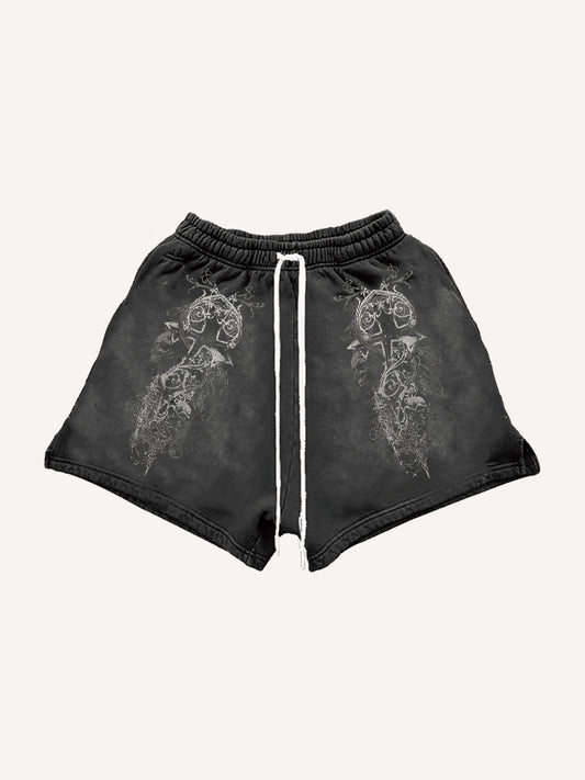 Dark Hell Lord Skull Print Shorts