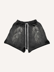 Dark Hell Lord Skull Print Shorts