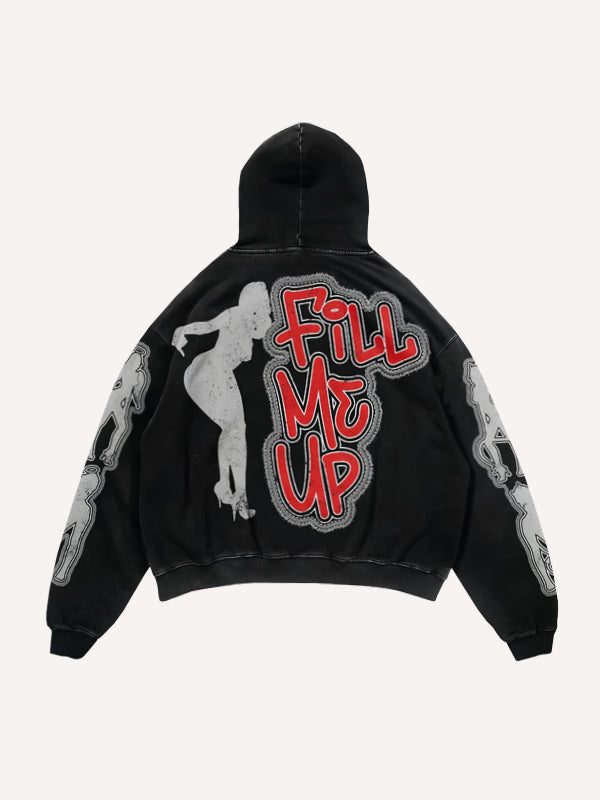 Red Lip Applique High-End Double Sleeve Printed Sweatshirt