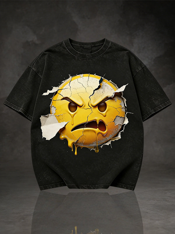 Men's Cracked Wall Angry Emoji Graphic Short Sleeve T-Shirt