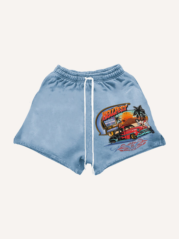 Beautiful girls motorcycle handsome tattoo shorts