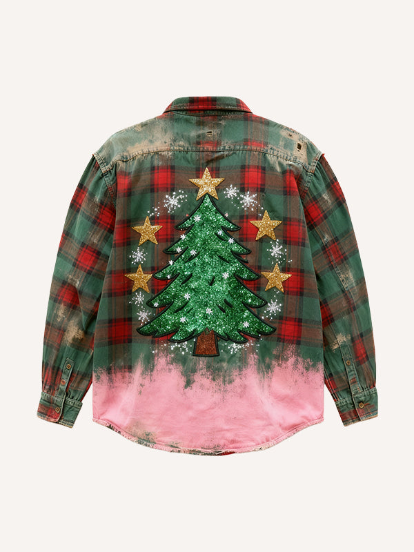 Gradient Christmas Tree High-End Plaid Shirt Christmas Gift