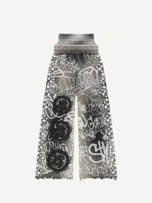 Multicolor spray paint hip-hop art hand-painted trousers