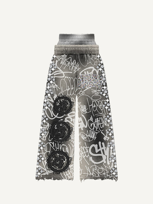 Multicolor spray paint hip-hop art hand-painted trousers