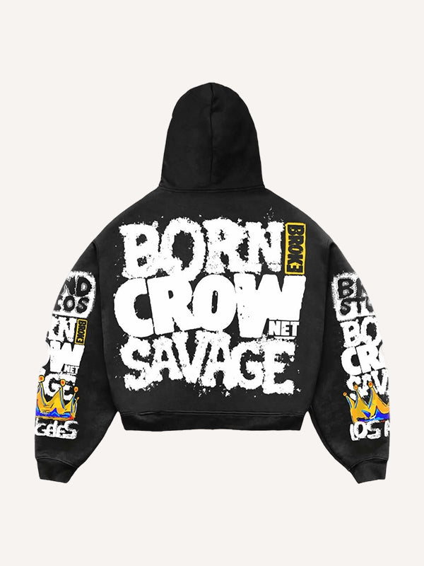 Street Comfortable Graffiti Rap Emperor Distressed Print Sweatshirt