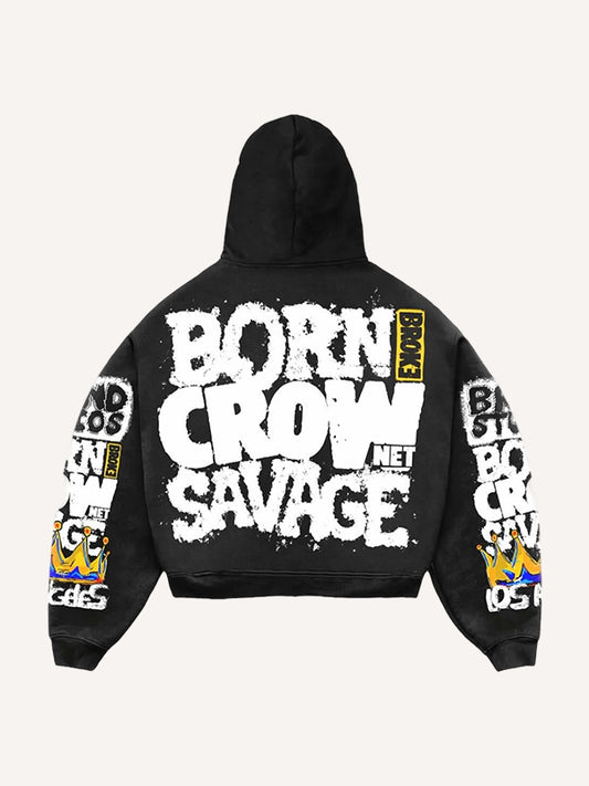 Street Comfortable Graffiti Rap Emperor Distressed Print Sweatshirt