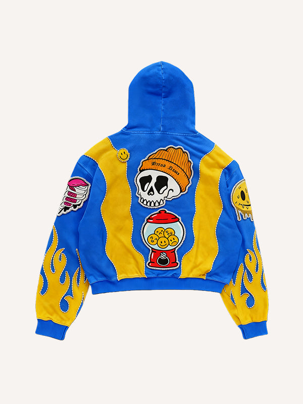 Multicolor patchwork sports print Y2K style sweatshirt