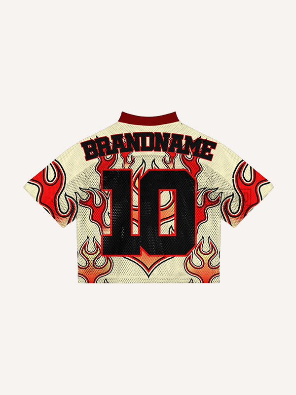 Fire high-end V-neck street print short sleeves