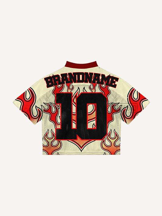 Fire high-end V-neck street print short sleeves