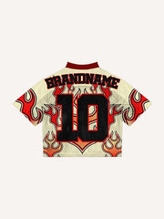 Fire high-end V-neck street print short sleeves