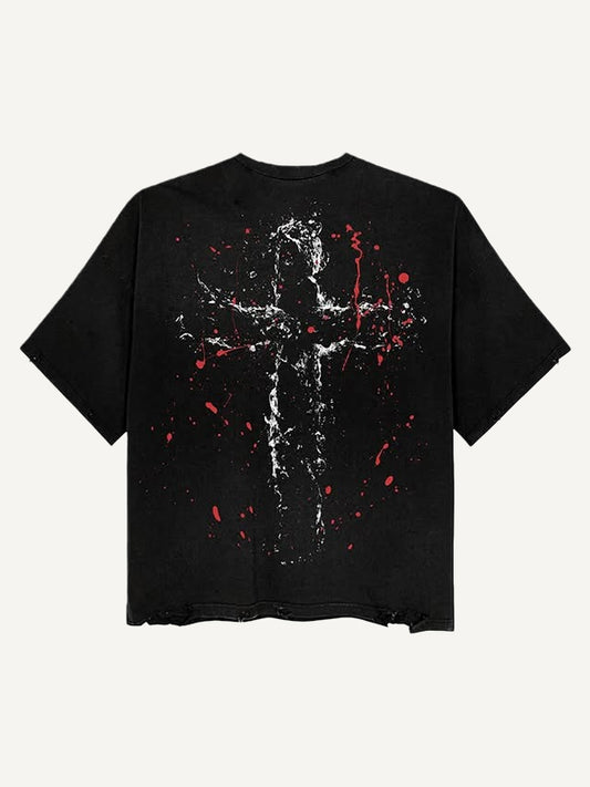 Short-sleeved T-shirt with art illustration of the Passion of Christ