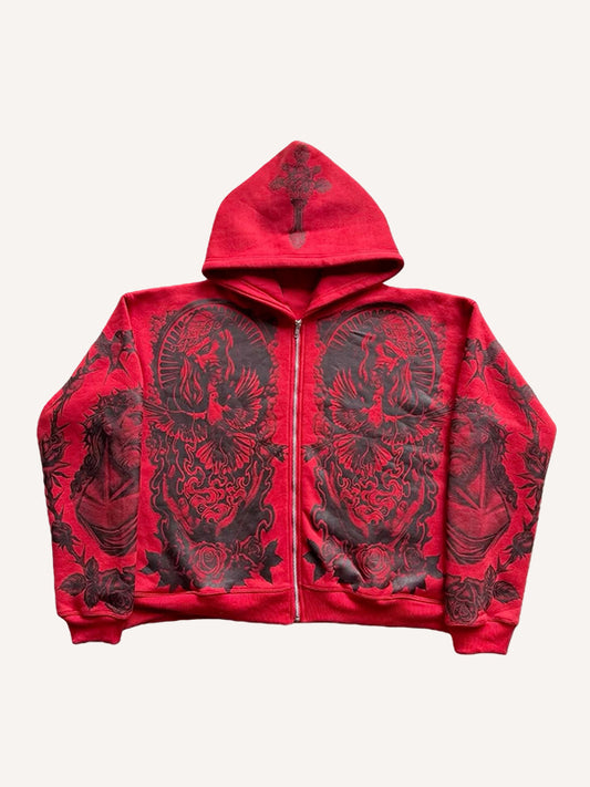 Retro-style comfortable sweatshirt with a saintly figure print