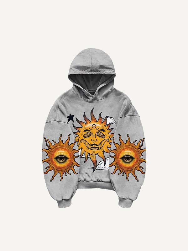 Evil Sun Moon Eye Graphic Print Slant Pockets Hoodie