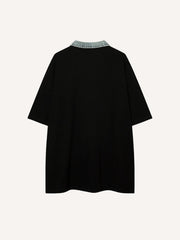 Letter Star Patches Denim Lapel Polo T-shirt