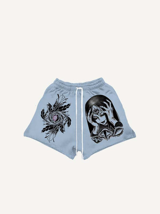 Figure&Eye&Graphic Print Drawstring Waist Shorts