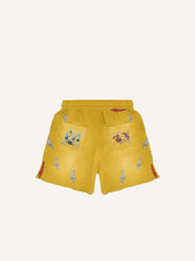 Figure&Music&Letter Faux Decal Print Drawstring Waist Shorts