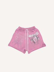 Figure&Wing&Graphic Print Drawstring Waist Shorts