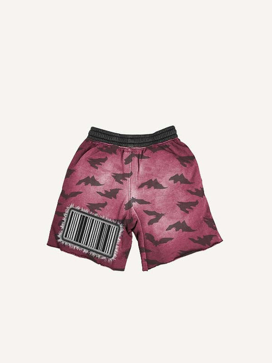 Letter&Graphic Faux Decal Print Drawstring Waist Shorts