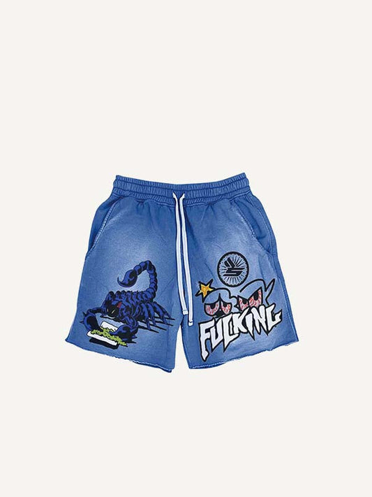 Scorpion&Graphic&Letter Print Drawstring Waist Shorts