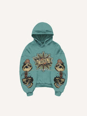 Cross Skull Gesture Letter Faux Decal Print Slant Pockets Hoodie