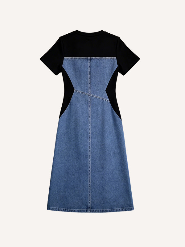 New Spring/Summer Dress with Patchwork and Mix-and-Match Denim