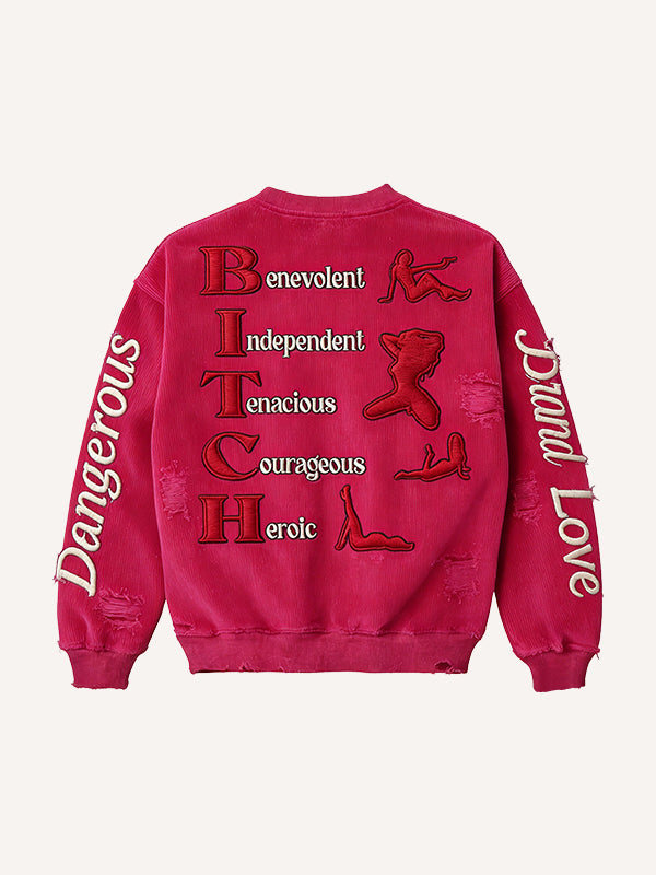 Do not touch the dangerous woman is red lips corduroy print sweatshirt