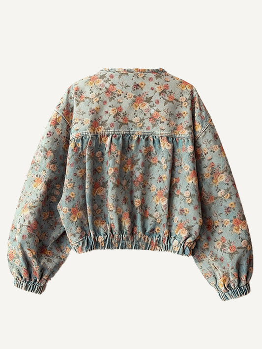Printed Washed Pastoral Style Womens Casual Jacket