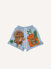 Tiger&Car&Graphic Print Drawstring Waist Shorts