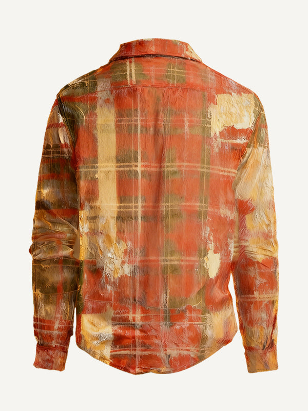 Distressed Christmas-style plaid shirt