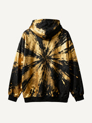 Stylish plaid hoodie with dazzling gold splatter pattern