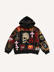 Handsome distressed multi-color Halloween and Christmas all-match sweatshirt