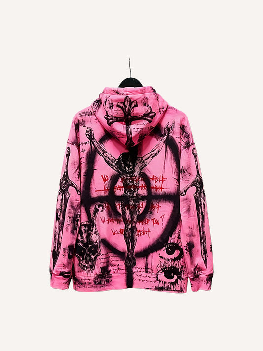 Faith Power Double-Sided Hand-Painted Print Streetwear Hoodie