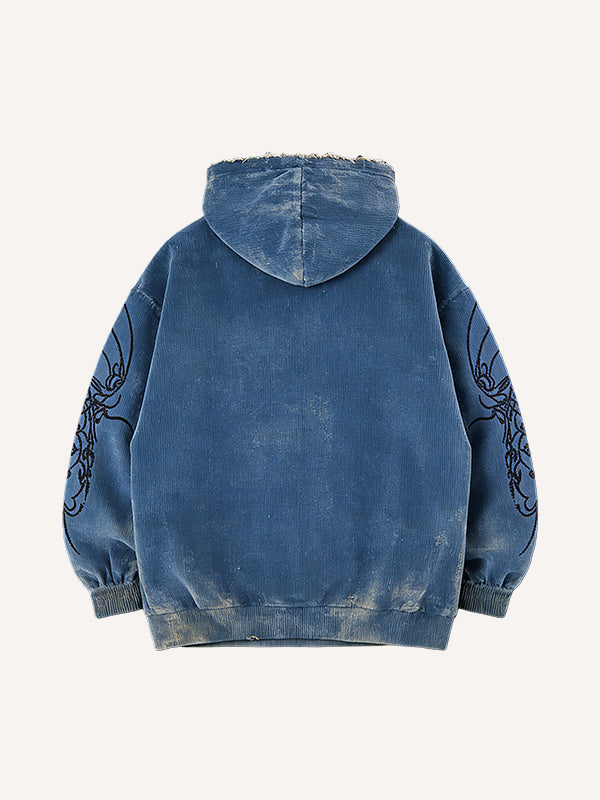 Corduroy sweatshirt with a printed cross commemorating the Passion of Jesus