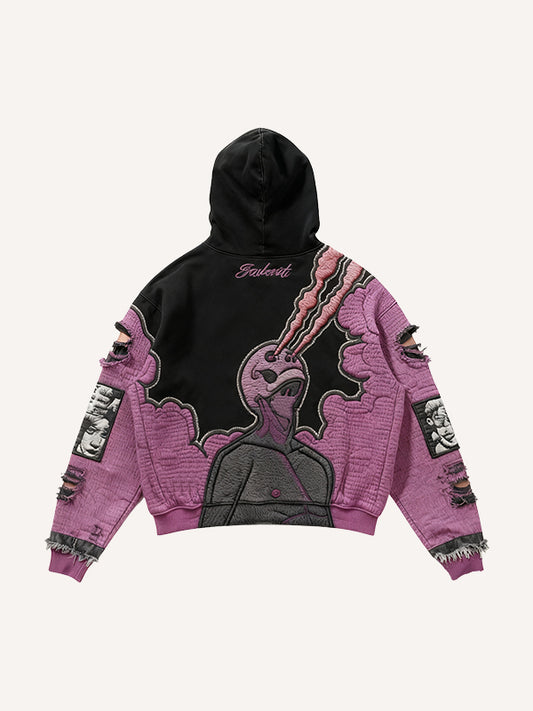 Embroidered textured hell-looking piercing eye trendy sweatshirt