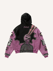 Embroidered textured hell-looking piercing eye trendy sweatshirt