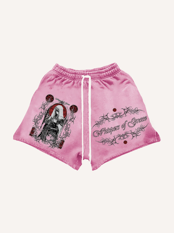 Hand-painted dark witch textured shorts
