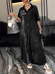 Printed washed cardigan loose and comfortable denim dress