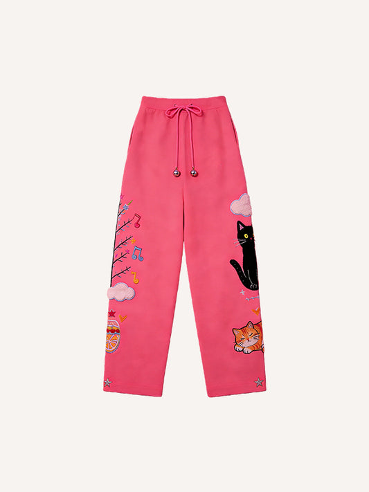 Country-style retro knitted printed trousers