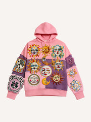 Patchwork Print Hooded Love Sun Sweatshirt