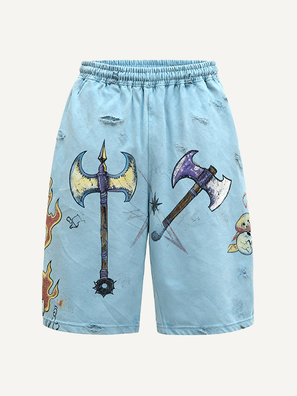 I am the Skeleton King hand-painted distressed shorts