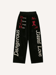 Do not touch the dangerous woman is red lips or the corduroy printed trousers