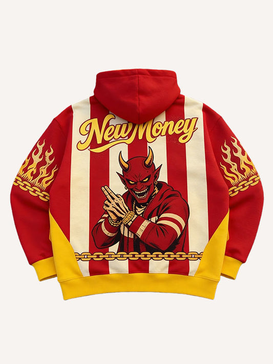 The devili is luck is on me wearing a warm sweater