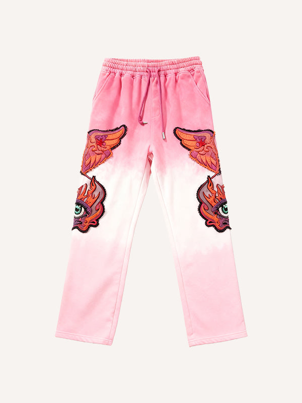 Colorblock All-Seeing Eye and Free Eye Angel Guardian Embroidery Pants